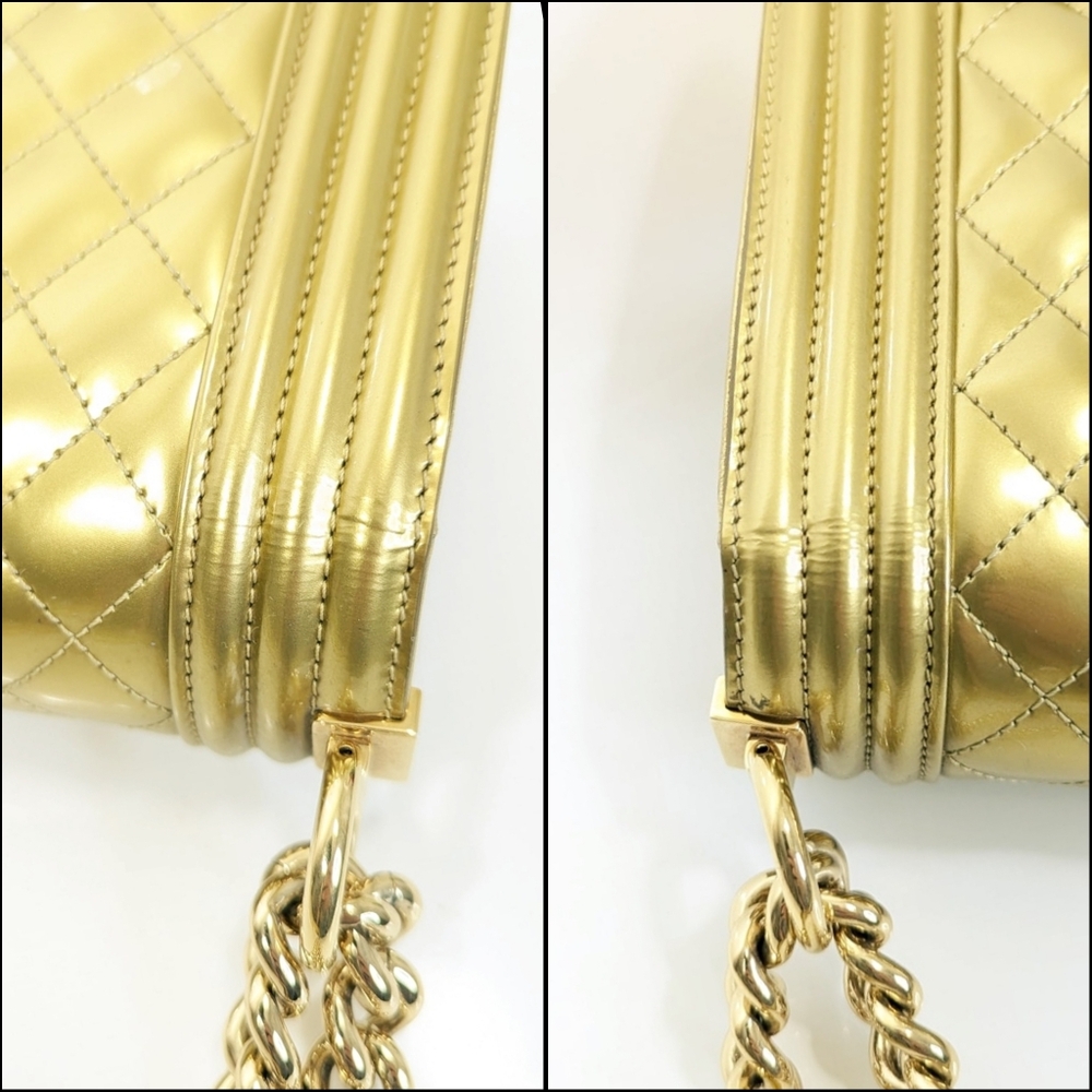 ✨️Super Rare Authentic Chanel Boy Flap Gold Quilted Patent Medium Bag - Picture 4 of 16